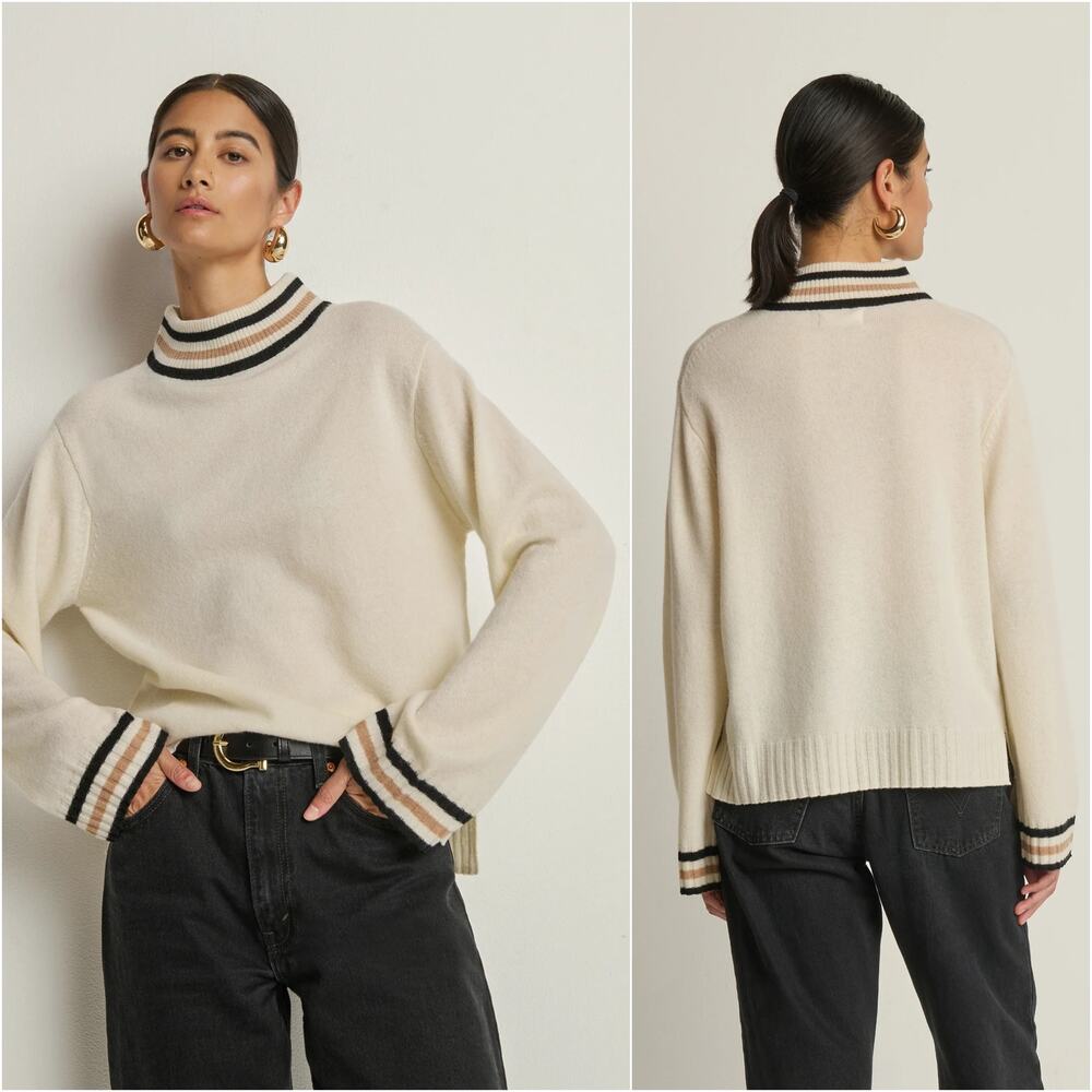 NATION LTD Tommie Mock Neck Sweater Snowflake Merino Wool sz Large